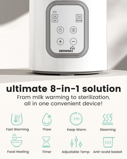 Bottle Warmer,  8-In-1 Fast Baby Milk Warmer with Timer for Breastmilk or Formula, Accurate Temperature Control, with Defrost, Sterili-Zing, Keep, Heat Baby Food Jars Function