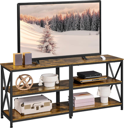 TV Stand for Tvs up to 70 Inches, Entertainment Center with 3-Tier Wooden Storage Shelves TV Console for Living Room, Rustic Brown