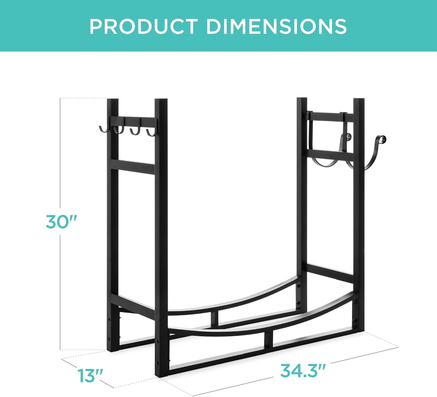 34.25In Firewood Log Rack &amp; Tool Set Steel Wood Storage Accessory for Indoor Outdoor Fire Pit, Fireplace W/Kindling Holder, Shovel, Poker, Tongs, Brush