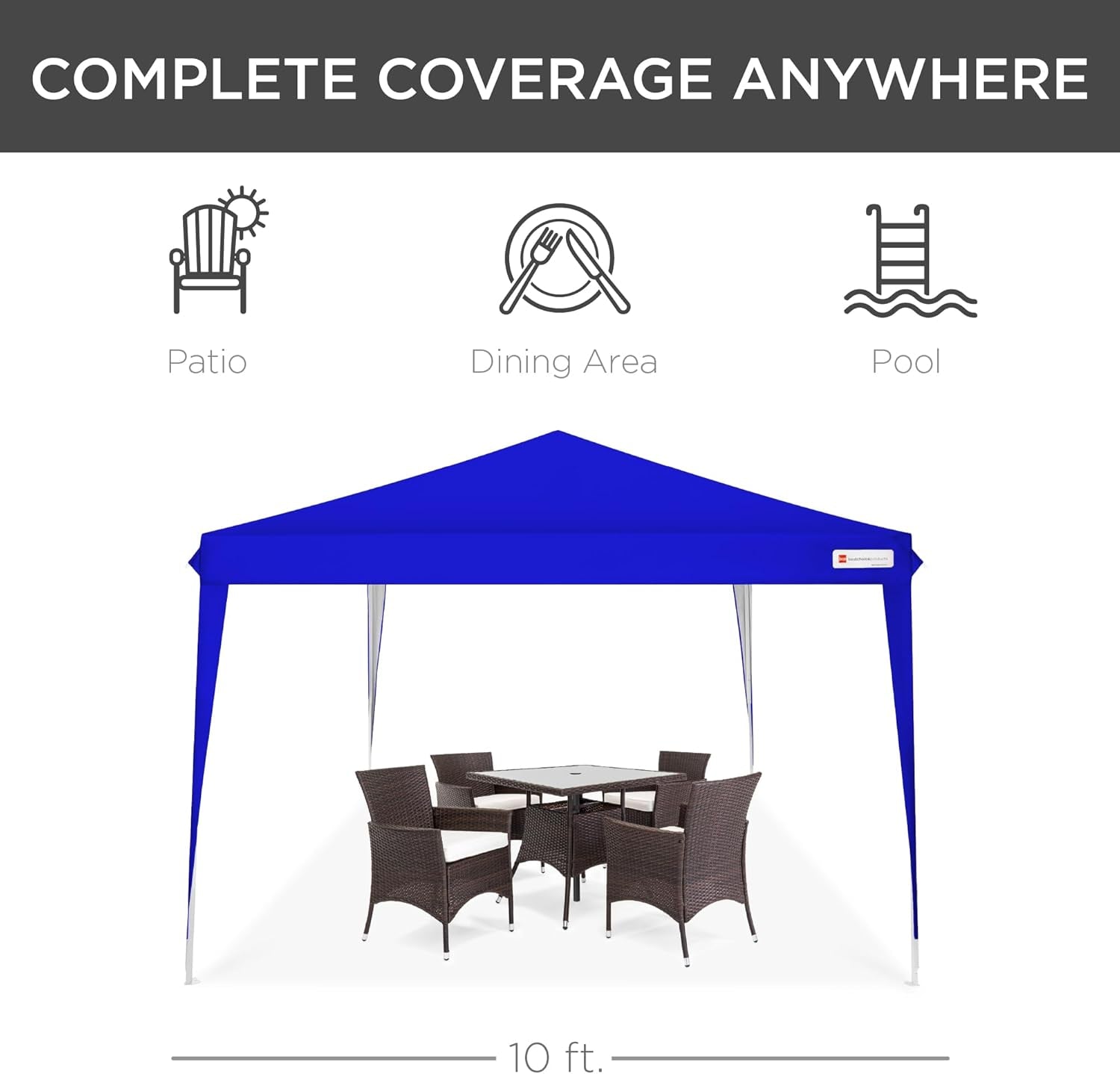 10X10Ft Pop up Canopy Outdoor Portable Folding Instant Lightweight Gazebo Shade Tent W/Adjustable Height, Wind Vent, Carrying Bag - Resort Blue