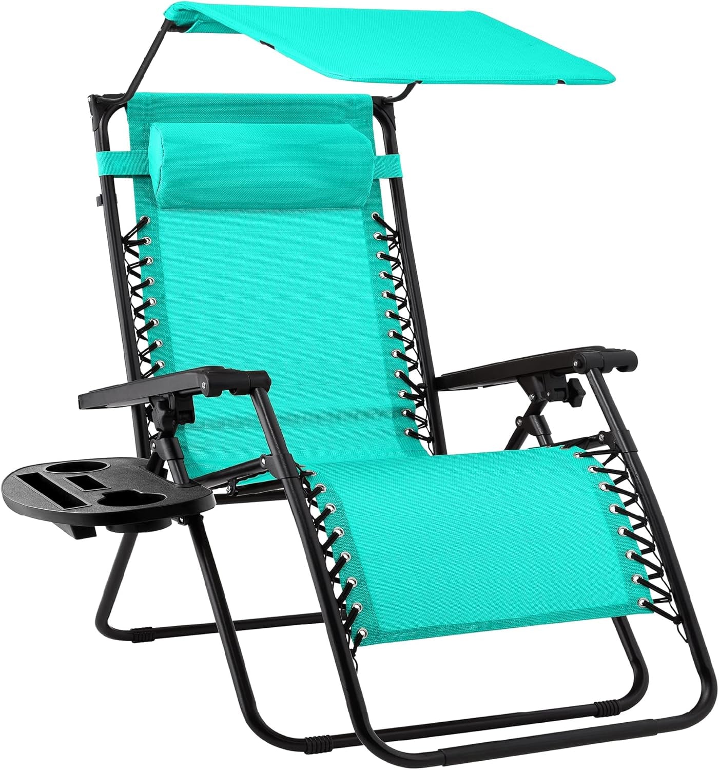 Folding Zero Gravity Outdoor Recliner Patio Lounge Chair W/Adjustable Canopy Shade, Headrest, Side Accessory Tray, Textilene Mesh - Navy Blue