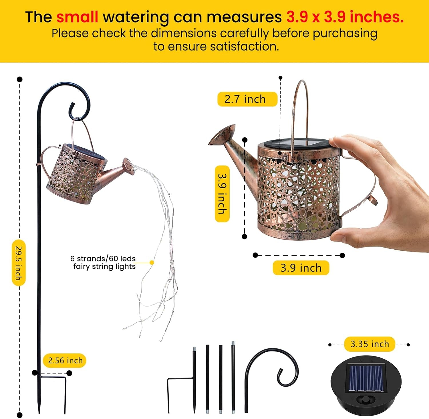 Solar Lights Outdoor Decorative, Metal Solar Watering Can Lights Waterproof, Small Hanging Solar Garden Decor Yard Lights outside Patio Lawn, Gifts for Mom Grandma Women Birthday(Warm White)