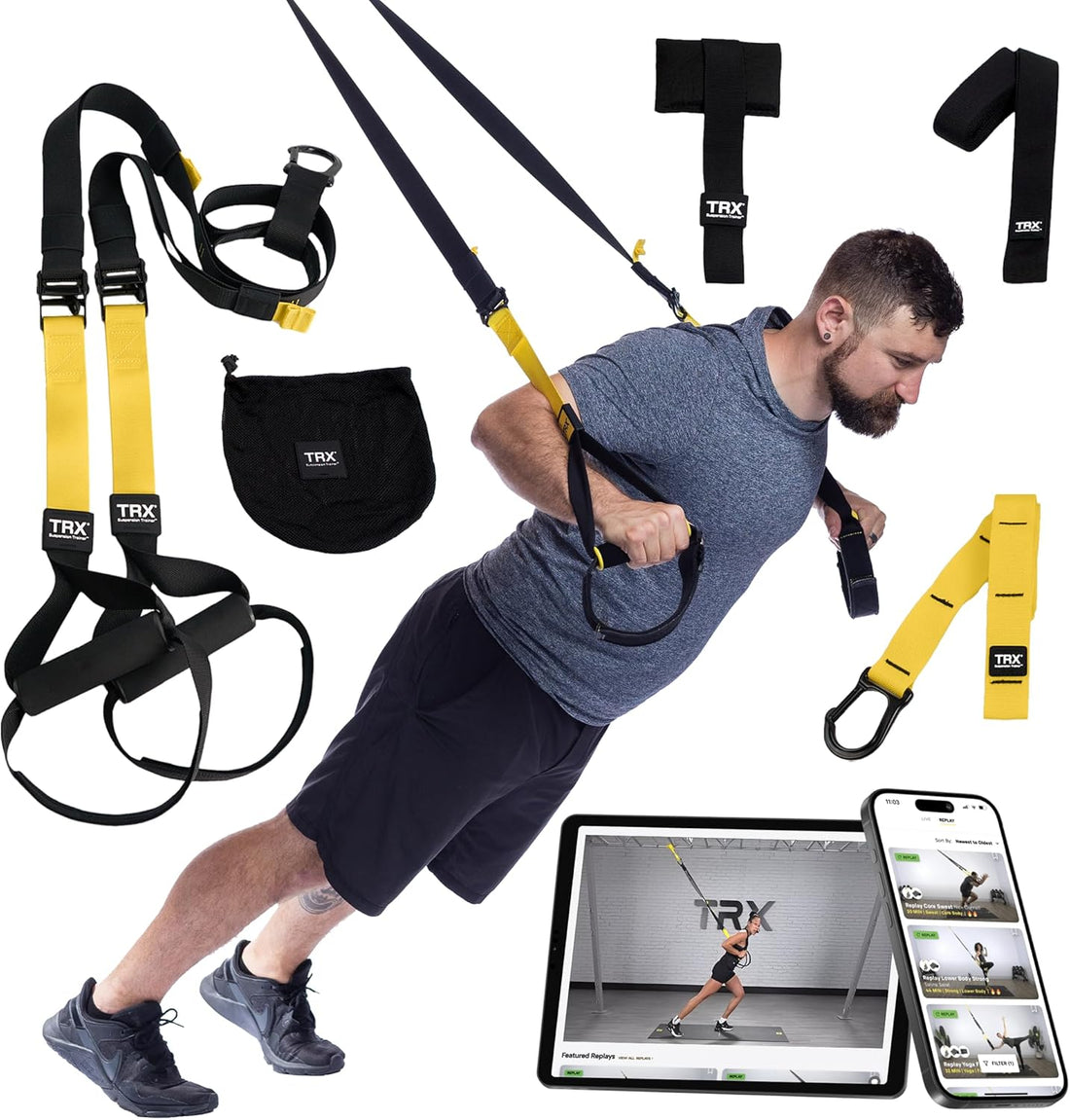 All-In-One Suspension Training System for Weight Training, Cardio, Cross-Training &amp; Resistance Training, Full-Body Workouts for Home, Travel, and Outdoors, Includes Indoor &amp; Outdoor Anchor System