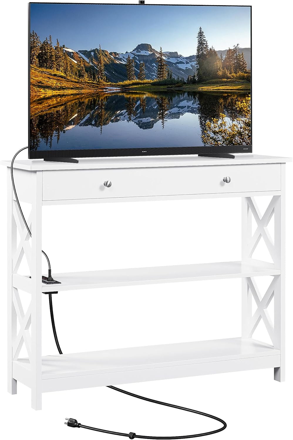 TV Stand, Entertainment Center with Drawer, 39.5&quot; Media Console Table for TV with 2 Open Shelves for Bedroom, Living Room, Entryway, White