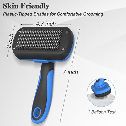 Self Cleaning Slicker Brush - Skin Friendly Deshedding Grooming Tool for Dogs &amp; Cats, Suitable for Shedding &amp; Haired Pets, with Pet Supplies Accessories, Blue