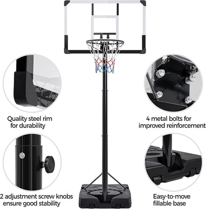 Basketball Hoop Outdoor Basketball Goal 9.5-12Ft Height Adjustable Portable Basketball Hoop Basketball Court for Adult 44 Inch Basketball Backboard