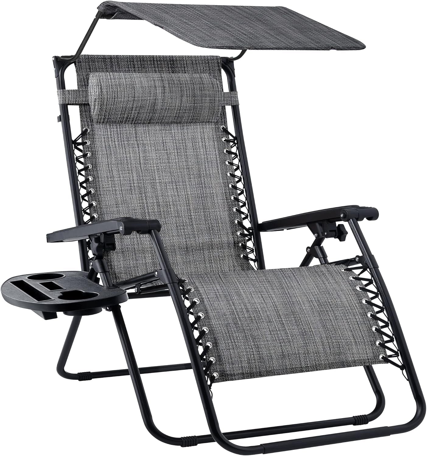 Folding Zero Gravity Outdoor Recliner Patio Lounge Chair W/Adjustable Canopy Shade, Headrest, Side Accessory Tray, Textilene Mesh - Navy Blue