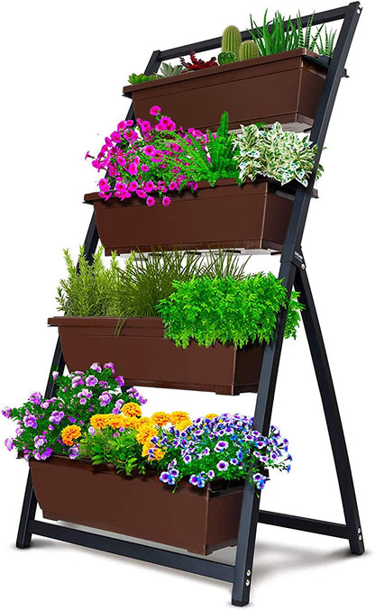 4-Ft Raised Garden Bed - Vertical Garden Freestanding Elevated Planters 4 Container Boxes - Good for Patio Balcony Indoor Outdoor - Perfect to Grow Vegetables Herbs Flowers