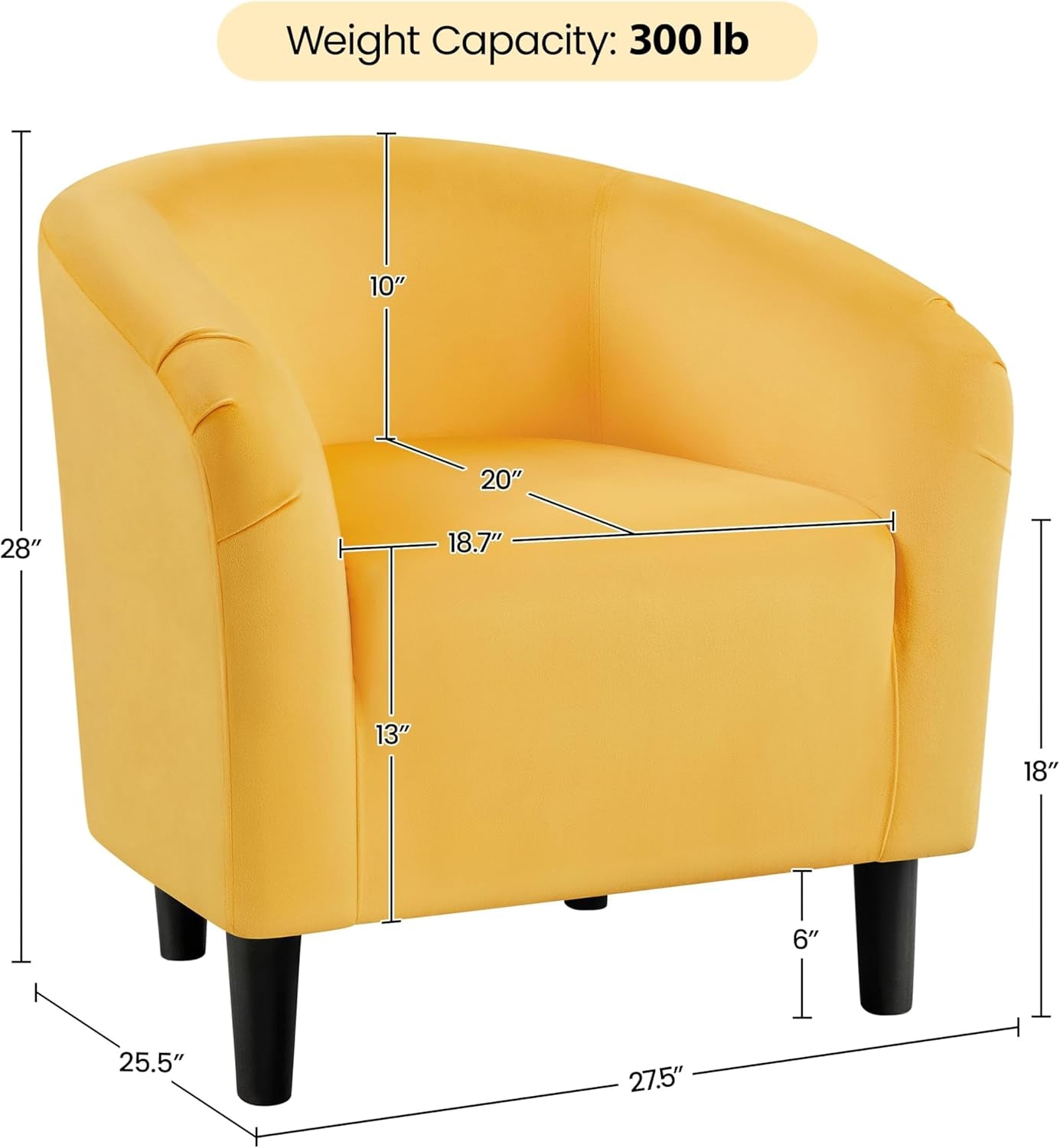 Yellow Chair, Accent Chair for Bedroom, Armchair for Living Room, Velvet Fabric Club Chair with Soft Padded Seat and Sturdy Legs for Bedroom Waiting Room, Yellow