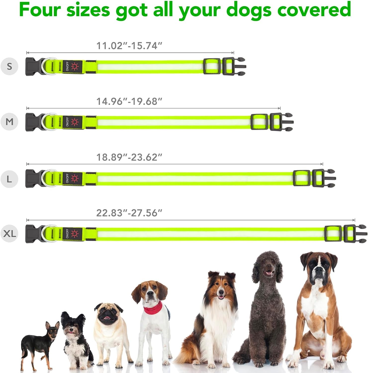 LED Dog Collar, Light up Dog Collar Adjustable USB Rechargeable Super Bright Safety Light Glowing Collars for Dogs(X-Large,Green)