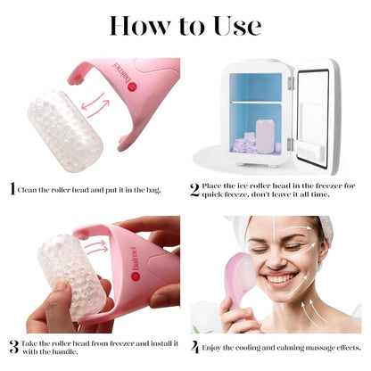 Icyme Ice Roller for Face Women and Gua Sha Facial Tool Set, Ice Face Roller Reduces Puffiness, Relieves Migraines, Skin Care Tools, Self Care Gift for Women - Pink