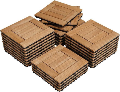 27PCS Wooden Flooring Patio Deck Tiles Interlocking Tiles Patio Solid Wood and Plastic Indoor&amp;Outdoor 12 X 12In Brown