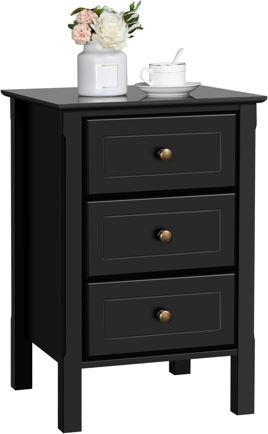 Nightstand with 3 Drawers, Wooden 3-Drawer Bedside Table with Solid Wood Legs, Bedside Cupboard Storage Organizer for Bedroom Home Office Small Space, Easy Assembly, White