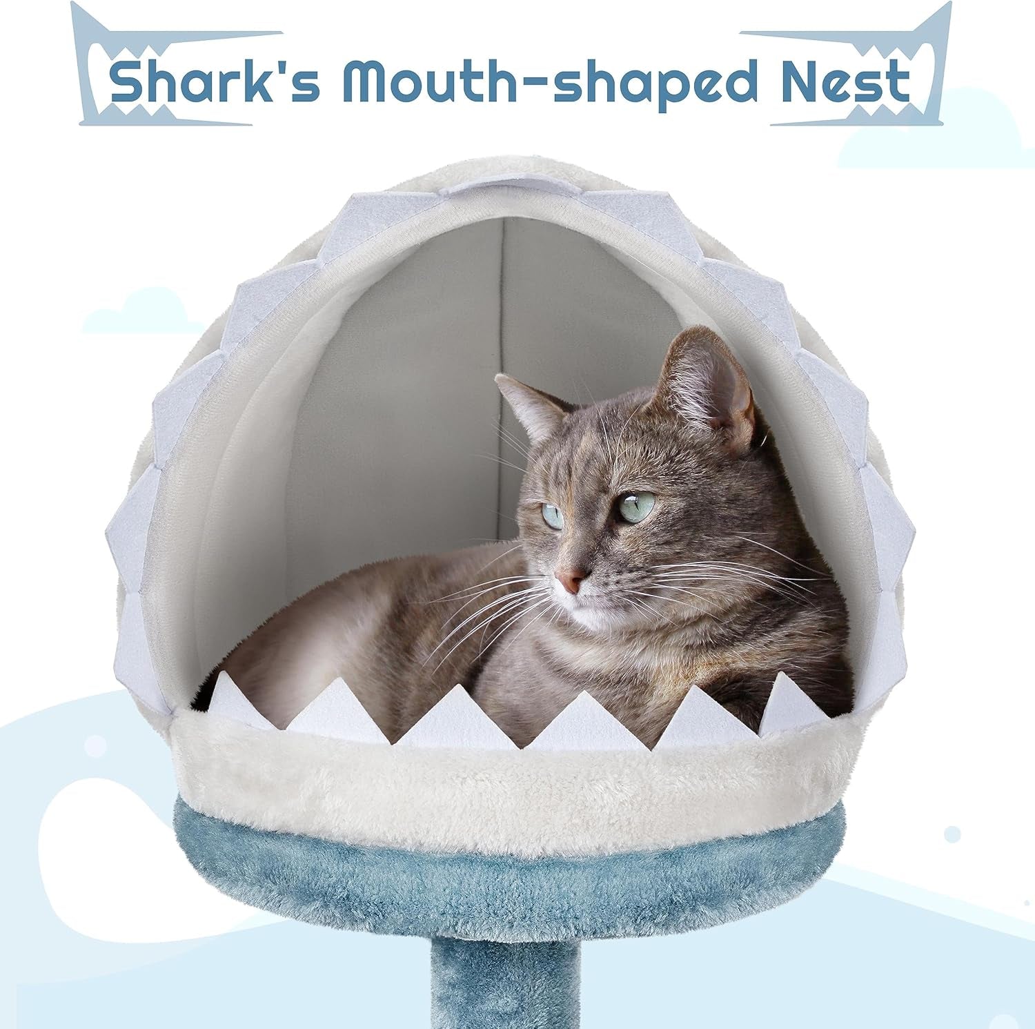 45.5In Ocean-Themed Cat Tree Multi-Level Cat Tower, Plush Cat Furniture with Shark&