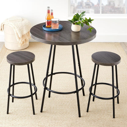 Bistro Dining Set 3 Piece, Modern round Counter Height Pub Table, Compact High Top with Bar Stools Pub Dining Set for Kitchen, Breakfast Room - Black