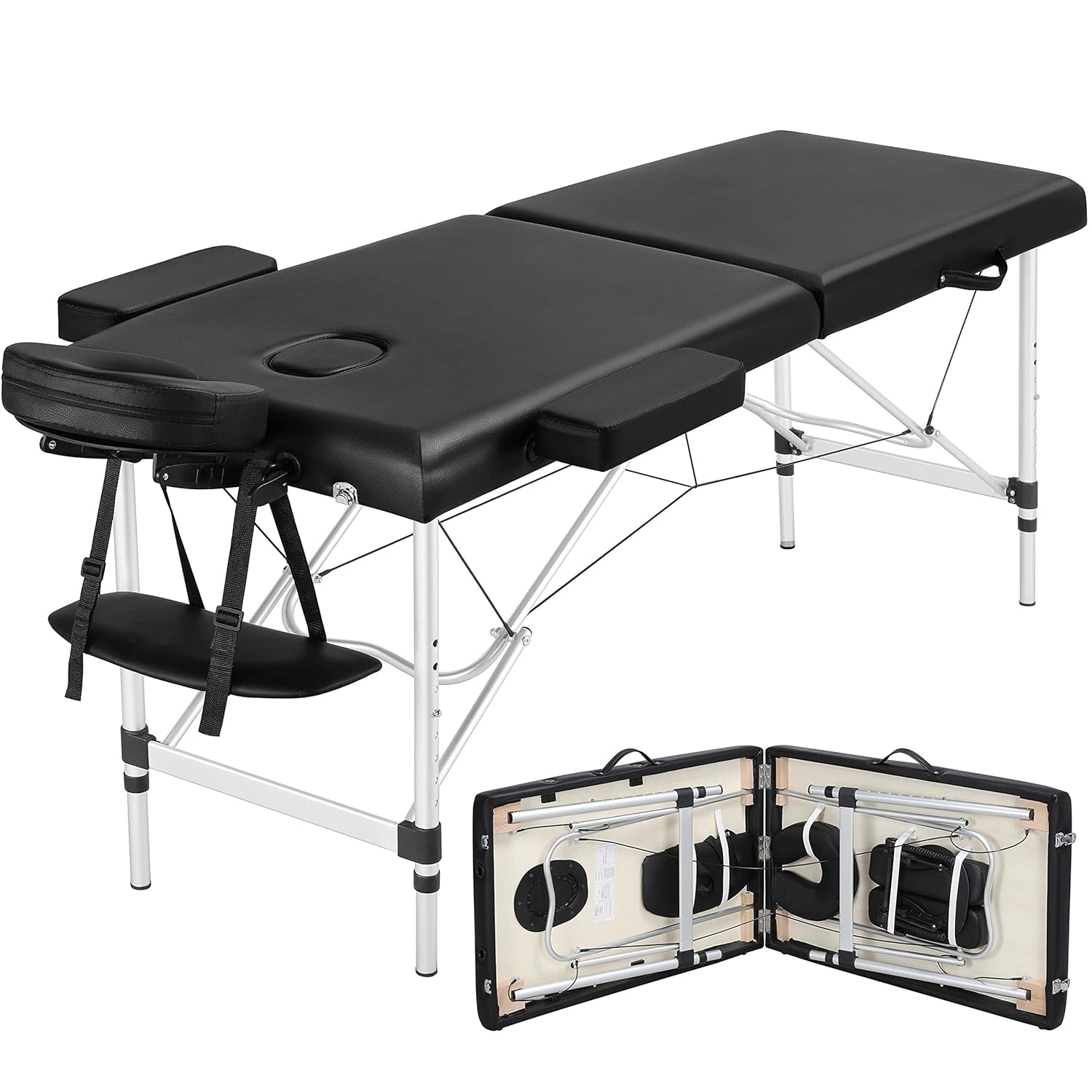 Massage Tables Portable Massage Bed Aluminium Height Adjustable Facial Salon Tattoo Bed with Non-Woven Bag, 28 Inch Width Black