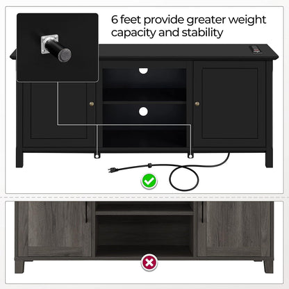 Black TV Stand for 65 Inch TV, Entertainment Center with Power Outlet, TV Console Table for Living Room, Wood Dresser Table for Bedroom