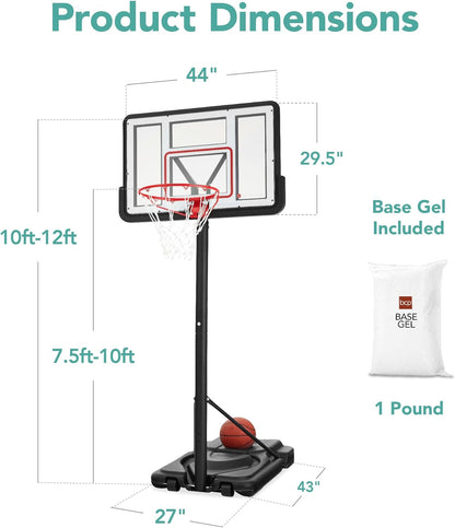 10Ft Regulation Basketball Hoop, 7.5-10Ft Height Adjustable Outdoor Goal W/Shock Absorbent Rim, Base Gel, 2 Wheels