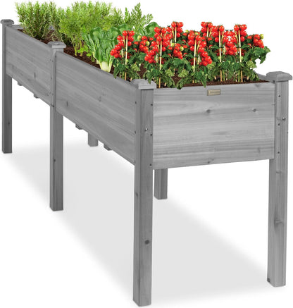 48X24X30In Raised Garden Bed, Elevated Wood Planter Box Stand for Backyard, Patio, Balcony W/Bed Liner, 200Lb Capacity - Natural