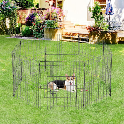 24&quot; High 8 Panel Foldable Metal Dog Exercise Pen Pet Playpen Dog Fence Outdoor &amp; Indoor Use for Small Animals with Door Black