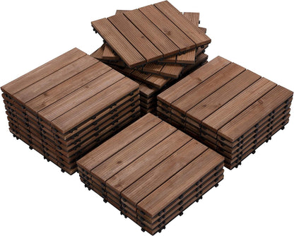 27PCS Interlocking Patio Deck Tiles 12 X 12In Wood Floor Tiles Outdoor Flooring for Patio Garden Deck Poolside Brown