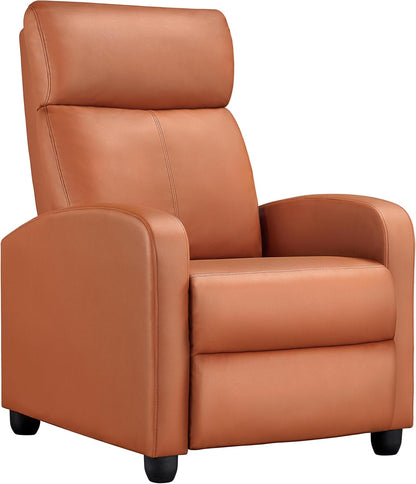 Recliner Chair PU Leather Recliner Sofa Home Theater Seating with Lumbar Support Overstuffed High-Density Sponge Push Tan Recliners