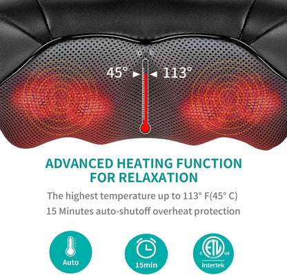 Shiatsu Neck and Back Massager with Soothing Heat,  Electric Deep Tissue 3D Kneading Massage Pillow for Shoulder, Leg, Body Muscle Pain Relief, Home, Office, and Car Use