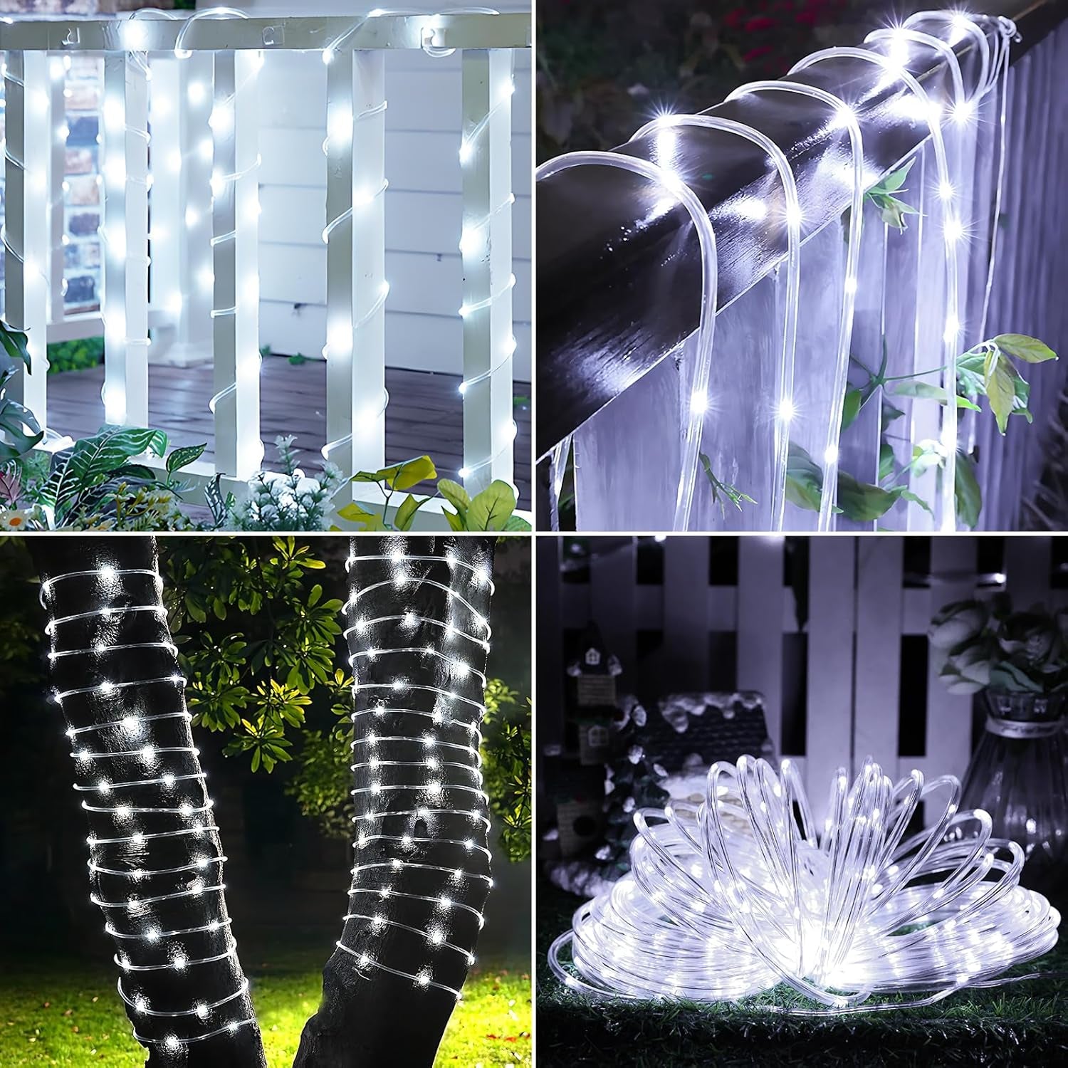 Solar Rope Lights, 2 Packs 66Ft 200LED Solar String Lights, 8 Modes Waterproof Solar Powered Outdoor Lights, Flexible Clear Tube Lights for Garden, Backyard, Patio, Deck, Porch, Pool,Tree Decor -White