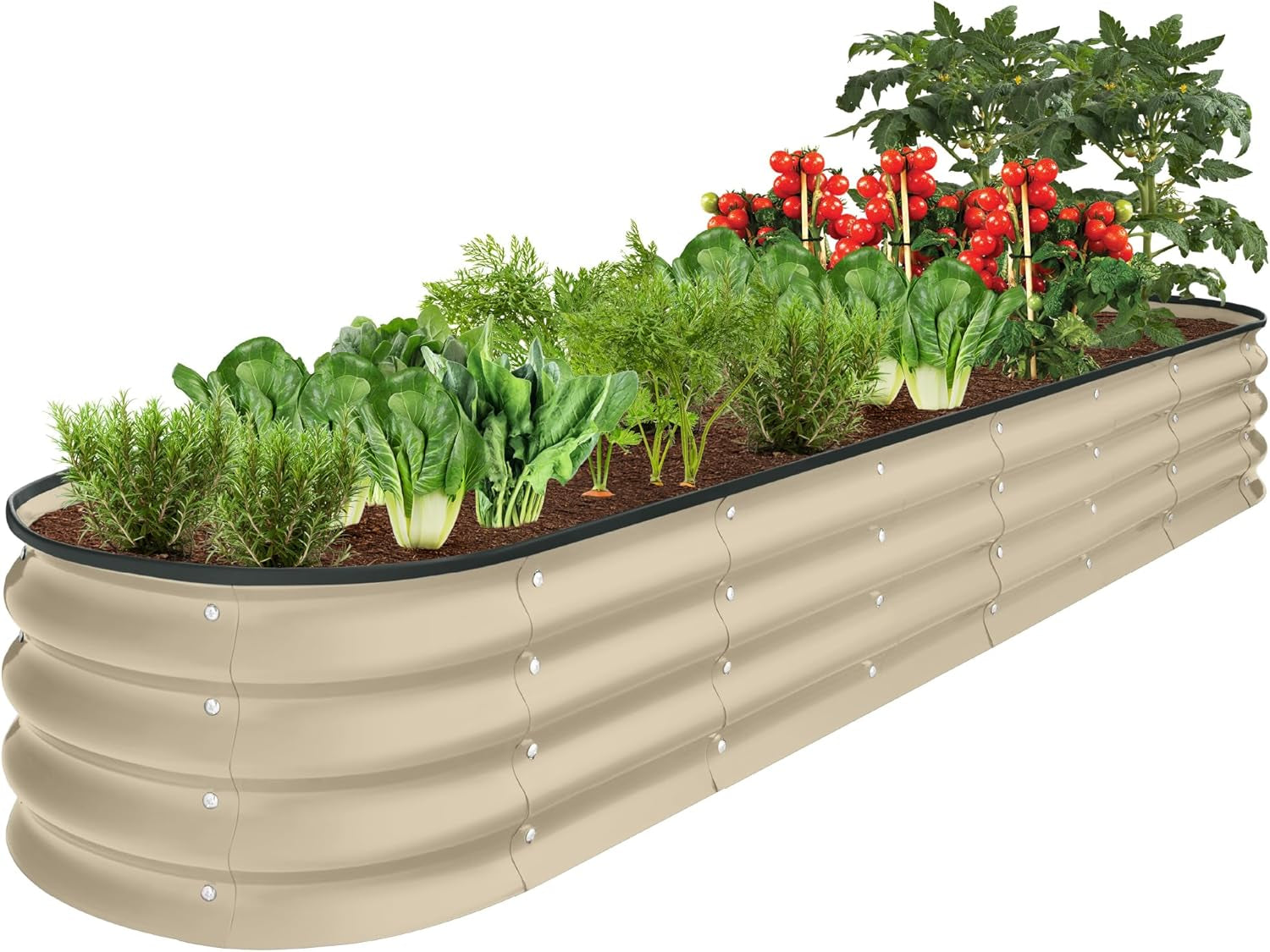 4X2X1Ft Outdoor Metal Raised Garden Bed, Oval Deep Root Planter Box for Vegetables, Flowers, Herbs, and Succulents W/ 51 Gallon Capacity, Rubber Edge Guard - Sage Green