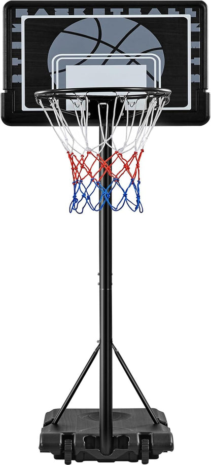 Kids Basketball Hoop Outdoor Stand Portable Basketball Goal System Set 7.6-8.6Ft Height Adjustable with PE Backboard W/ 2 Wheels Use for Indoor &amp; Outdoor Sports