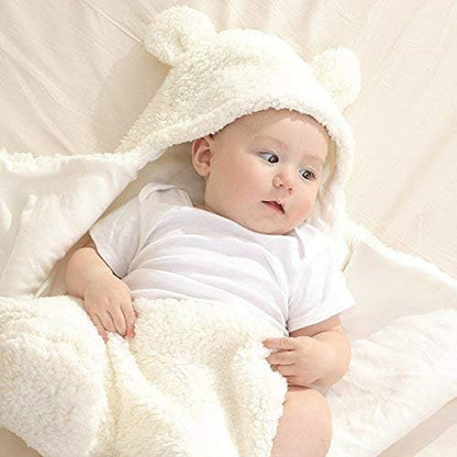 Baby Swaddle Blanket Boys Girls Cute Bear Plush Essential Receiving Blanket Ultra-Soft Newborn Registry Sleeping Wraps for Infant 0-6 Months - White