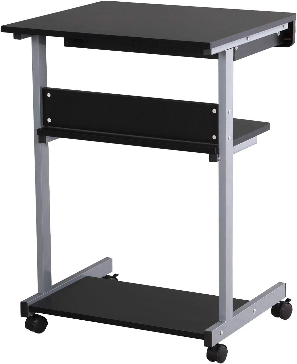 Mobile Lectern Podium Rolling Standing up Desk for Reading - Laptop Stand W/Tilted Top Board &amp; Edge Stopper