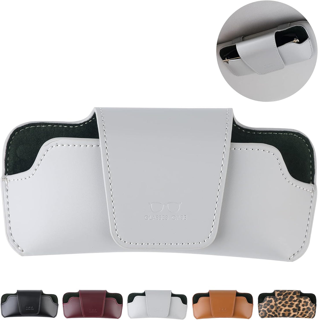 Sunglasses Holder for Car Visor Vegan Leather Glasses Case with Clip Automotive Interior Visor Accessories