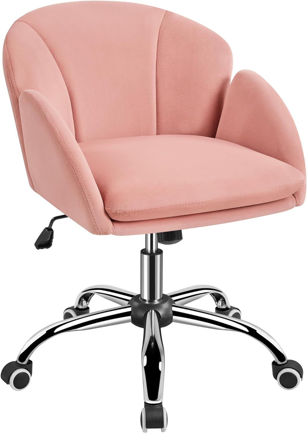 White Desk Chair Petal Cute Office Chair Faux Leather Swivel Desk Chair Vanity Chair with Back Modern Computer Rolling Chair for Bedroom