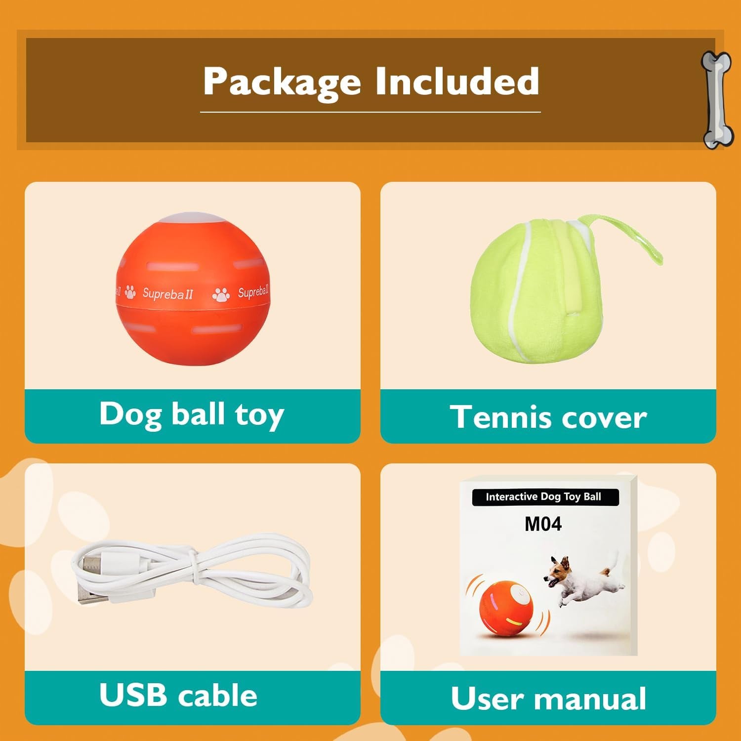 Interactive Dog Toys Dog Ball,[2025 Newly Upgraded] Durable Motion Activated Automatic Rolling Ball Toys For/Small/Medium/Large Dogs,Usb Rechargeable (Orange)