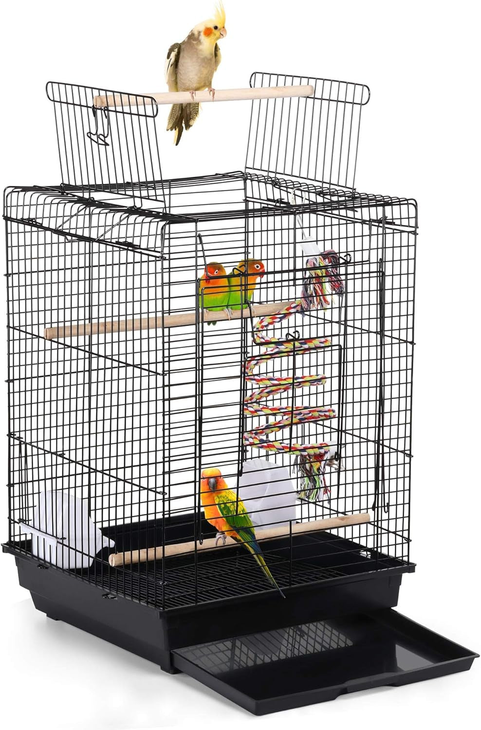 Open Play Top Travel Bird Cage for Conure Sun Parakeet Green Cheek Conure Lovebird Budgie Finch Canary, Small-Size Travel Portable