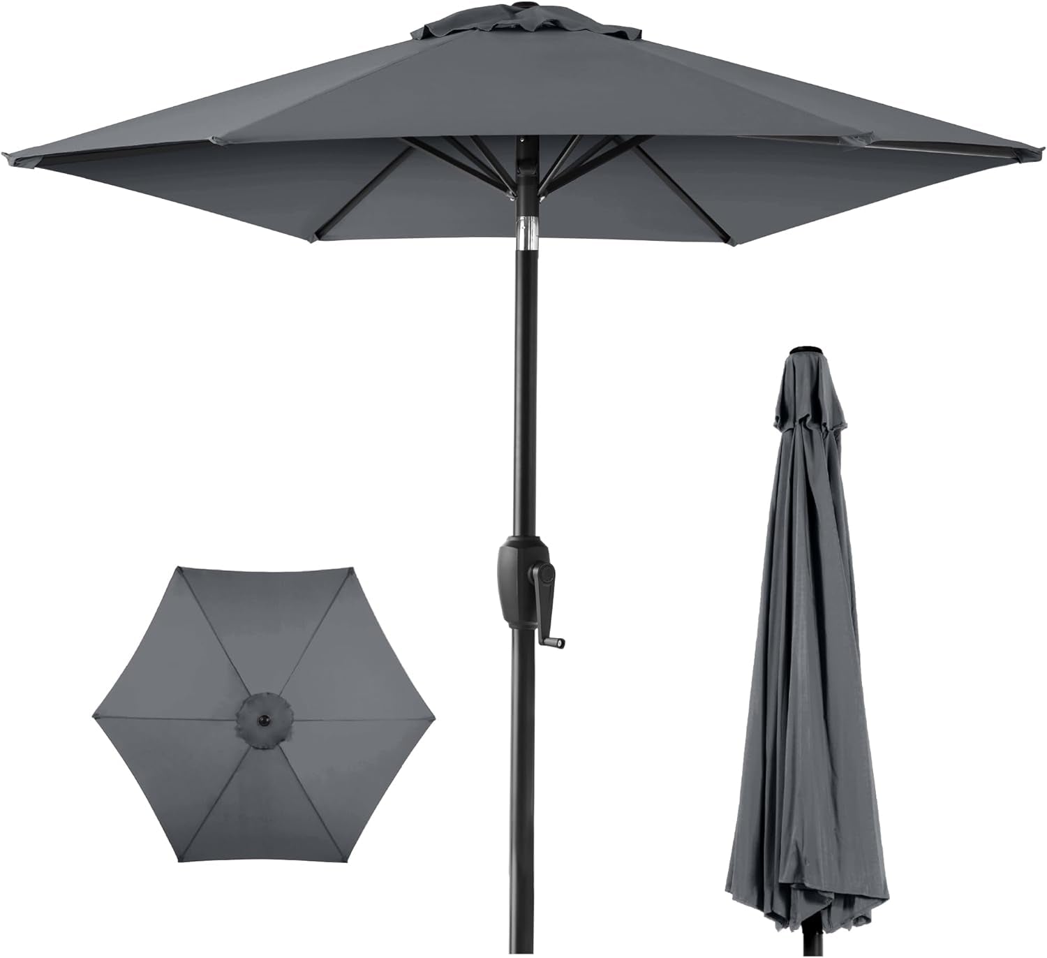 7.5Ft Heavy-Duty round Outdoor Market Table Patio Umbrella W/Steel Pole, Push Button Tilt, Easy Crank Lift - Navy Blue