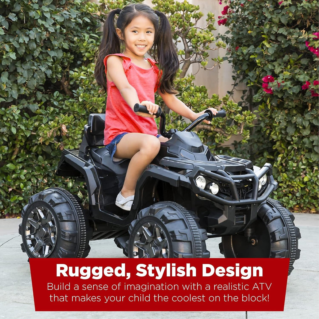 12V Kids Ride-On Electric ATV, 4-Wheeler Quad Car Toy W/Bluetooth Audio, 3.7Mph Max Speed, Treaded Tires, LED Headlights, Radio - Black