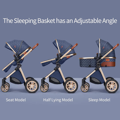 Baby Travel System Infant 3 in 1 Baby Stroller Pushchair High Landscape Reversible Foldable Portable Stroller Newborn Pram Reclining Baby Carriage (With Base Brown)