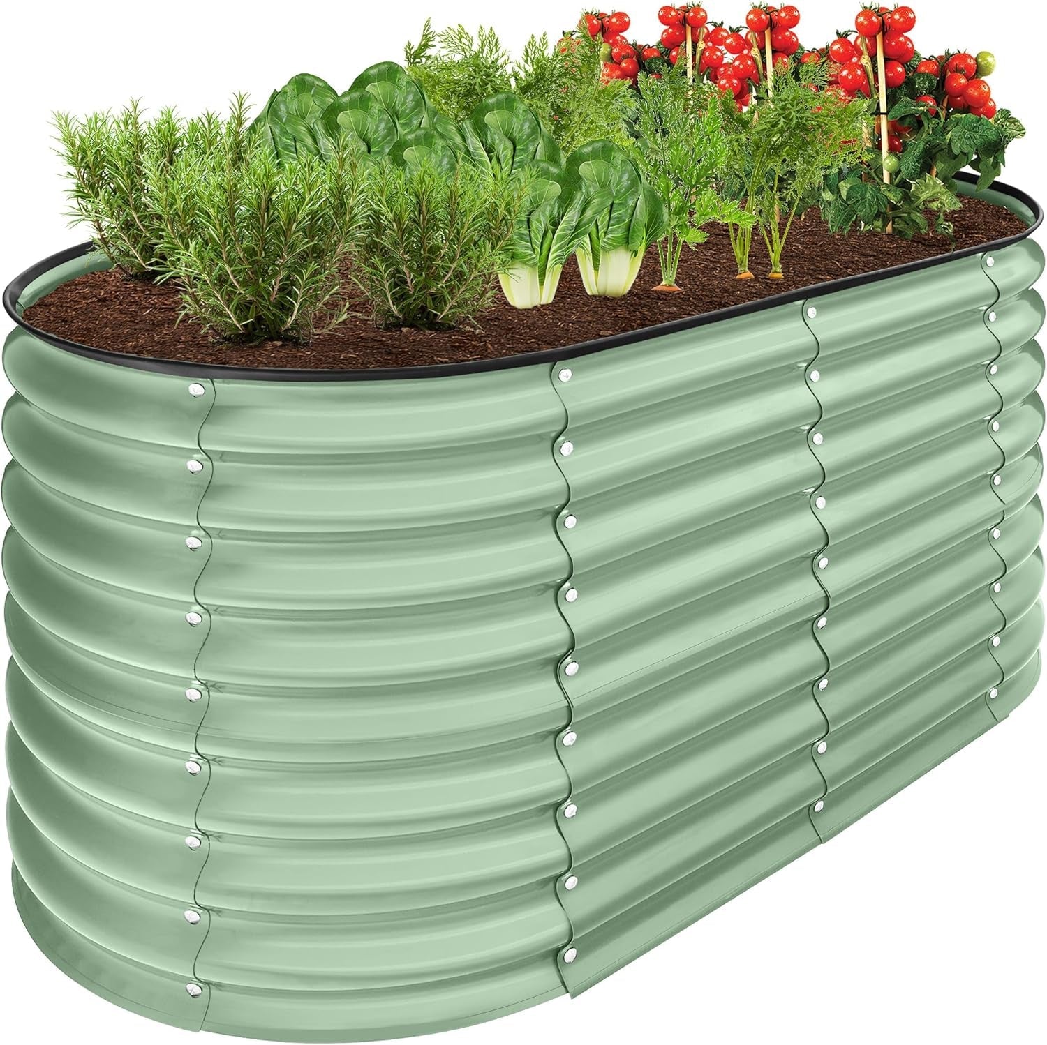 8X2X2Ft Metal Raised Garden Bed, Oval Outdoor Deep Root Planter Box for Vegetables, Herbs W/ 4 Support Bars, 215 Gal Capacity - Charcoal