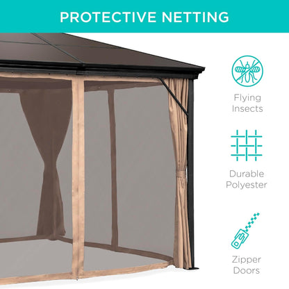 10X10Ft Hardtop Gazebo, Outdoor Aluminum Canopy for Backyard, Patio, Garden W/Side Curtains, Mosquito Netting, Zippered Door