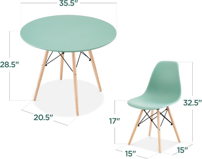 5-Piece Dining Set, Compact Mid-Century Modern Table &amp; Chair Set for Home, Apartment W/ 4 Chairs, Plastic Seats, Wooden Legs, Metal Frame - Light Green/Oak