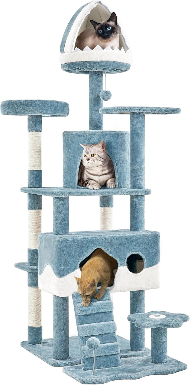 Cat Tree, 72.5Inch Ocean-Themed Cat Tree Tower, Multi-Level Large Cat Tree for Indoor Cats with Shark&