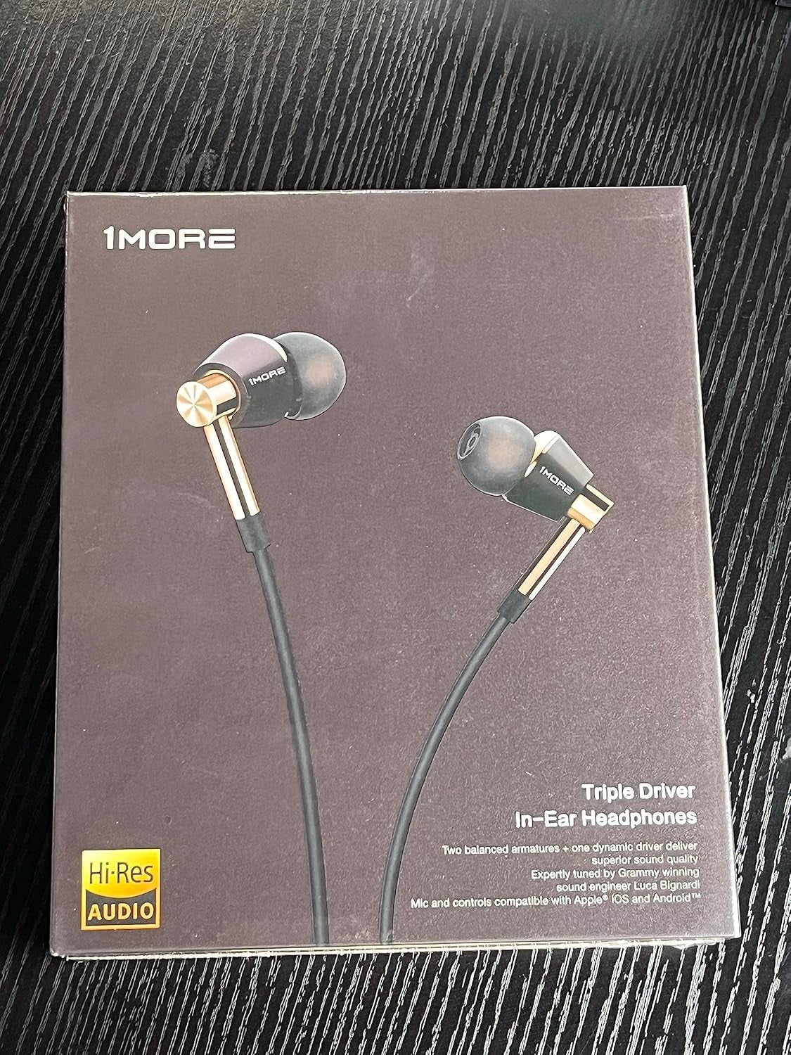 Triple Driver In-Ear Earphones Hi-Res Headphones with High Resolution, Bass Driven Sound, MEMS Mic, In-Line Remote, High Fidelity for Smartphones/Pc/Tablet - Gold