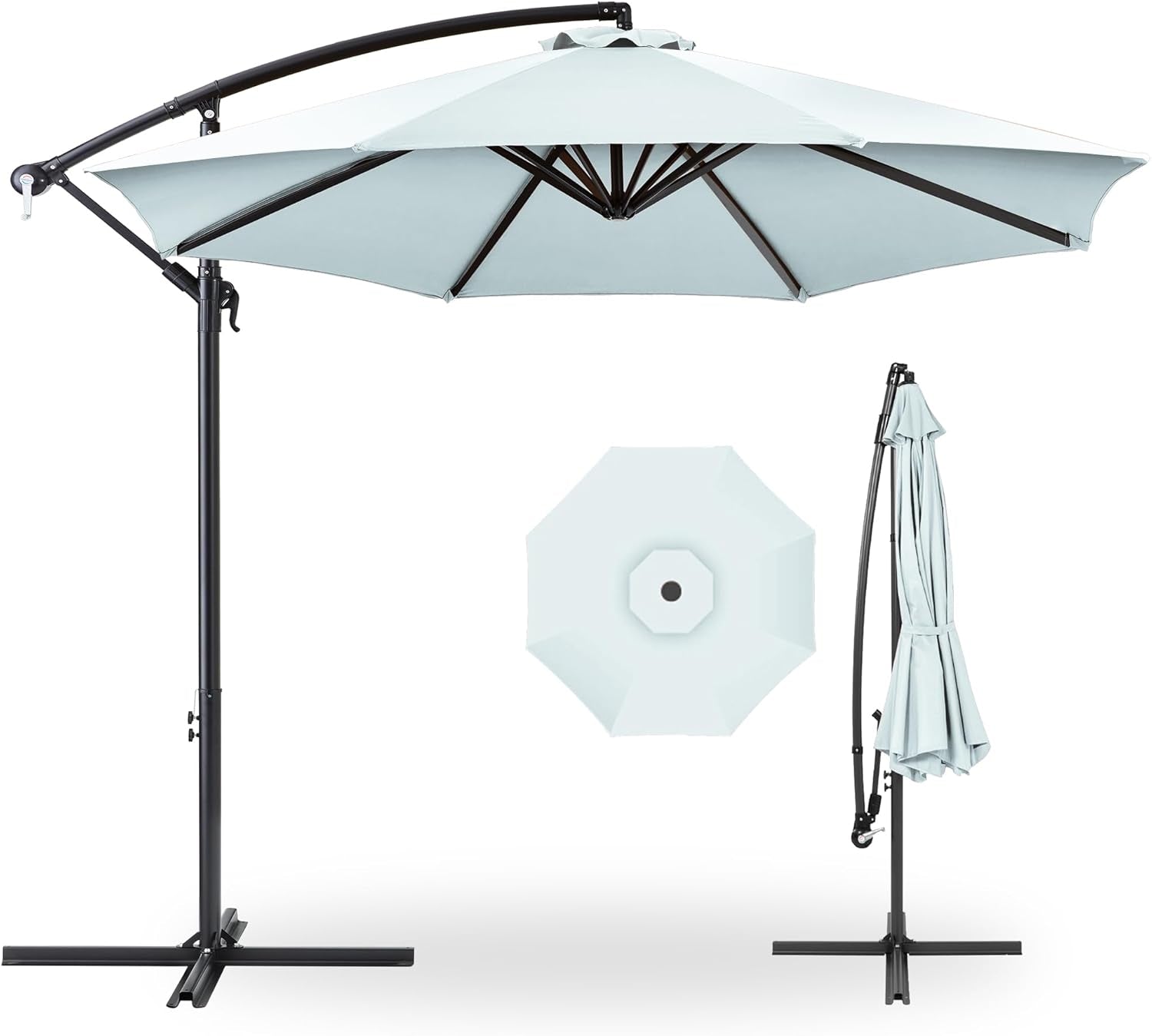 10Ft Offset Hanging Market Patio Umbrella W/Easy Tilt Adjustment, Polyester Shade, 8 Ribs for Backyard, Poolside, Lawn and Garden