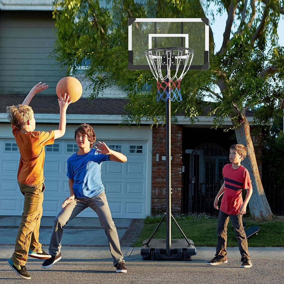 Kids Basketball Hoop Outdoor Portable Basketball Goals Basketball Court Freestanding Basketball Goal Stand 7.4Ft-8.4Ft Height Adjustable for Indoor/Outdoor Sports