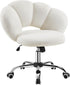 Boucle Upholstered Desk Chair Cloud-Shaped Vanity Chair Adjustable Home Office Chair Computer Chair with Rolling Wheels for Living Room, Bedroom White