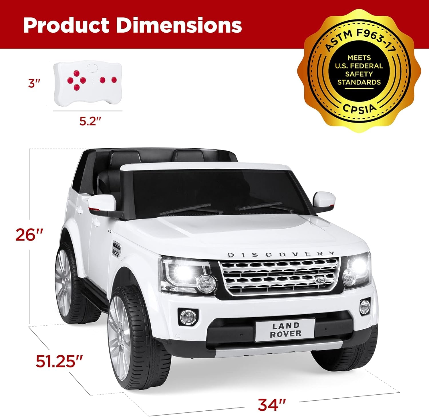 12V 3.7 MPH 2-Seater Licensed Land Rover Ride on Car Toy W/Parent Remote Control, MP3 Player - White