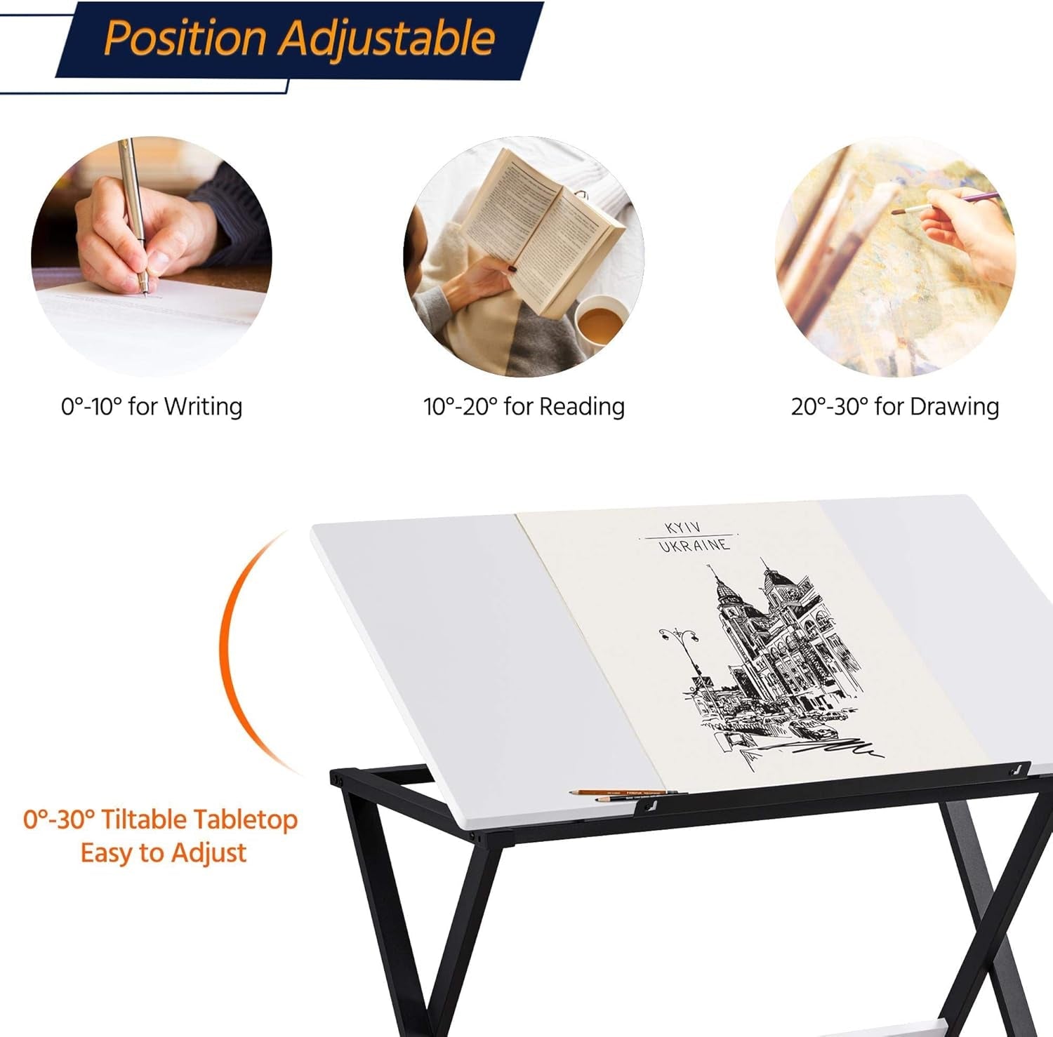 Drafting Table for Artists Art Desk Drawing Painting Studying Table W/Tilted Tabletop Art Craft Work Station for Adults Home Office School Use