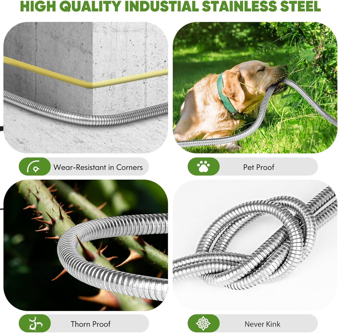 Garden Hose 50 Ft, Stainless Steel Water Hose with 10 Function Nozzle Flexible, Heavy Duty, Lightweight, No-Kink, Pet Proof, Puncture Proof Hose Metal for Yard,Outdoor